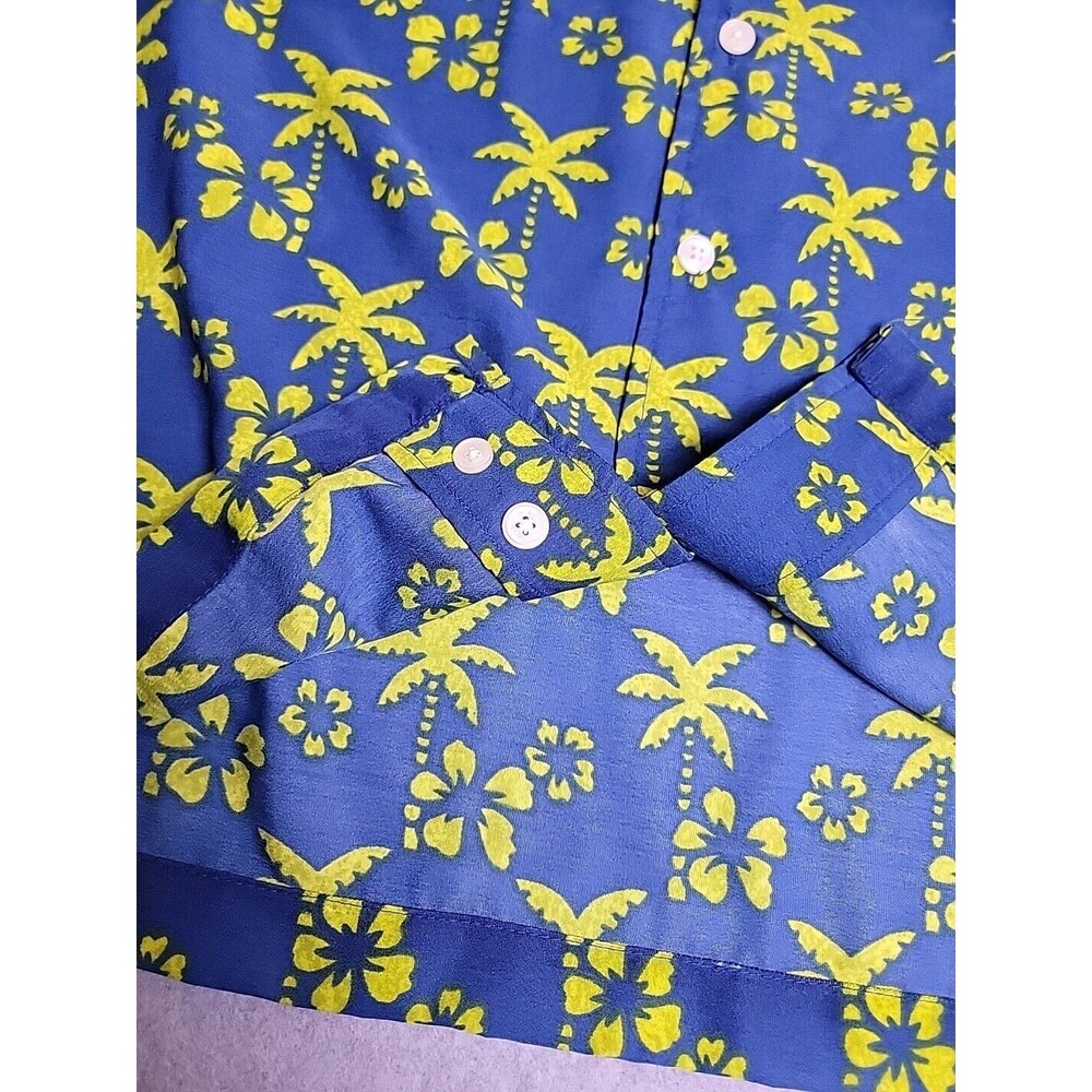 VTG OP Ocean Pacific Hawaiian Shirt Mens L Blue Green Girls Floral Palm Loop - Picture 6 of 12